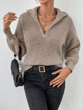 Load image into Gallery viewer, Honey Half Zip Dropped Shoulder Sweater