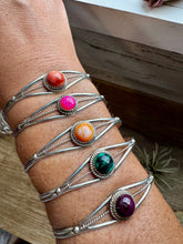 Load image into Gallery viewer, Multistone Cuff Bracelet – Malachite, Spiny Oyster, or Pink Opal – Sterling Silver - pick yours