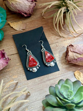 Load image into Gallery viewer, 62 - Sterling Silver Red Spiny Oyster Dangle Earrings by Shay Pfeiffer