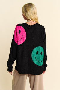 Davi & Dani Contrast Smile Round Neck Oversize Sweater