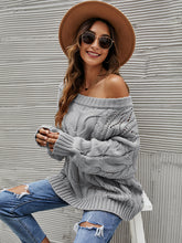 Load image into Gallery viewer, Cable Knit Openwork Off-Shoulder Sweater