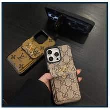 Load image into Gallery viewer, Premium Card Wallet Phone Case with Gold Hardware – Designer Inspired