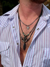 Load image into Gallery viewer, Men black chain with feather and real turquoise