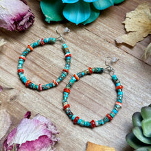 Load image into Gallery viewer, Turquoise &amp; Spiny Oyster Hoop Earrings