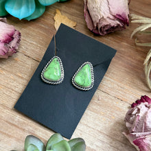 Load image into Gallery viewer, Sterling Silver High Grade Carico Lake Turquoise Stud Earrings – Handmade by Artist Jason Ogg