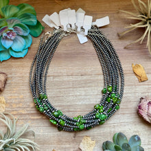 Load image into Gallery viewer, Green Nugget Turquoise &amp; Sterling Silver Pearl Necklace