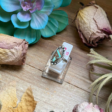 Load image into Gallery viewer, 133 - Sterling Silver Ribbon Royston Turquoise Medicine Man Eye Stamped Stacking Ring by Jason Ogg
