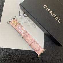 Load image into Gallery viewer, Glossy Leather Apple Watch Strap Luxury Metal Logo