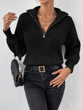 Load image into Gallery viewer, Honey Half Zip Dropped Shoulder Sweater