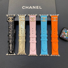 Load image into Gallery viewer, Glossy Leather Apple Watch Strap Luxury Metal Logo