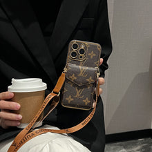 Load image into Gallery viewer, Stylish LV Print Multifunctional iPhone Crossbody Case - with Chain Strap, Stand &amp; Card Slots