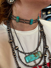 Load image into Gallery viewer, Orange/Turquoise Double Strand Necklace – 13” Beaded – Sterling Silver Pearls &amp; Rectangle Variscite