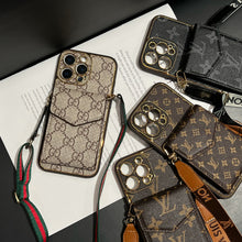 Load image into Gallery viewer, Stylish LV Print Multifunctional iPhone Crossbody Case - with Chain Strap, Stand &amp; Card Slots