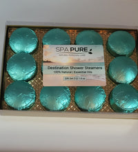 Load image into Gallery viewer, Destination Shower Steamers Gift Set with 12 Aromatherapy Shower Bombs - 100% Essential Oil Blends - fun - summery scents