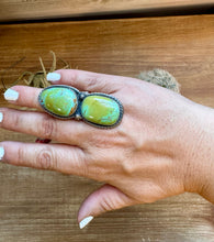 Load image into Gallery viewer, 2 Stone - adjustable kingman turquoise ring and sterling silver