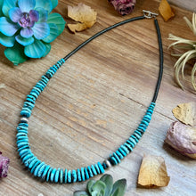 Load image into Gallery viewer, 23” Ice Blue Turquoise Graduated Necklace – Sterling Silver &amp; Hematite