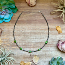 Load image into Gallery viewer, Green Nugget Turquoise &amp; Sterling Silver Pearl Necklace