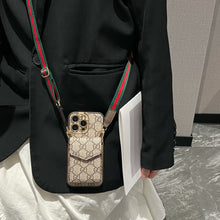 Load image into Gallery viewer, Stylish LV Print Multifunctional iPhone Crossbody Case - with Chain Strap, Stand &amp; Card Slots