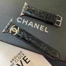Load image into Gallery viewer, Glossy Leather Apple Watch Strap Luxury Metal Logo