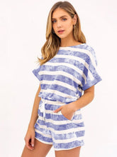 Load image into Gallery viewer, Striped Round Neck Top and Shorts Set