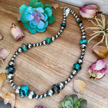Load image into Gallery viewer, 29” Massive Turquoise Rondelle Necklace – Sterling Silver Pearls
