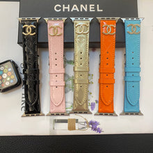 Load image into Gallery viewer, Glossy Leather Apple Watch Strap Luxury Metal Logo
