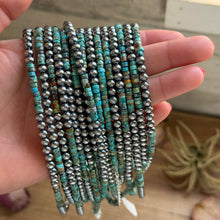 Load image into Gallery viewer, 15” Heishi Turquoise Necklace – 4mm Turquoise &amp; 5mm Sterling Silver Pearls