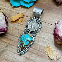 Load image into Gallery viewer, 72 - Sterling Silver Mine #8 Turquoise &amp; Buffalo Nickel Pendant by Shay Pfeiffer