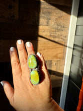 Load image into Gallery viewer, 2 Stone - adjustable kingman turquoise ring and sterling silver