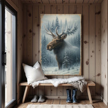 Load image into Gallery viewer, Snowy Forest Moose Double Exposure Wall Art