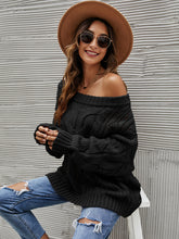 Load image into Gallery viewer, Cable Knit Openwork Off-Shoulder Sweater