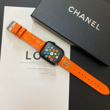 Load image into Gallery viewer, Glossy Leather Apple Watch Strap Luxury Metal Logo