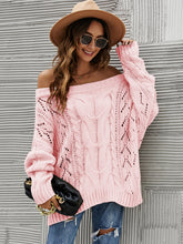 Load image into Gallery viewer, Cable Knit Openwork Off-Shoulder Sweater