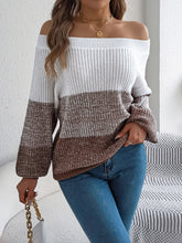 Load image into Gallery viewer, Color Block Off-Shoulder Long Sleeve Sweater