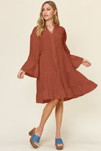 Load image into Gallery viewer, Double Take Full Size Texture Button Up Ruffle Hem Dress