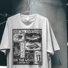 Load image into Gallery viewer, Cast All Your Cares on the Lord | 1 Peter 5:7 Christian Fishing Graphic Tee