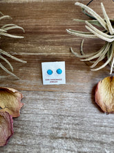 Load image into Gallery viewer, Stud Earrings – Kingman Turquoise – Sterling Silver – Handmade by Mary Ann Neha, Zuni Artist