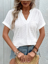 Load image into Gallery viewer, Eyelet Notched Short Sleeve Blouse