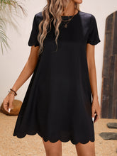 Load image into Gallery viewer, Scalloped Hem Round Neck Short Sleeve Dress