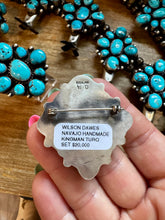 Load image into Gallery viewer, Complete Squash Blossom Set – Kingman Turquoise – Sterling Silver – Navajo Made by Wilson Dawes