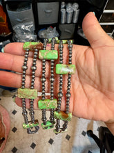 Load image into Gallery viewer, Green Double Strand Necklace – 13” Beaded – Sterling Silver Pearls &amp; Rectangle Variscite