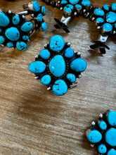 Load image into Gallery viewer, Complete Squash Blossom Set – Kingman Turquoise – Sterling Silver – Navajo Made by Wilson Dawes
