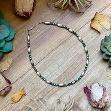 Load image into Gallery viewer, Blue-Green Turquoise Heishi &amp; Sterling Silver Torpedo Choker