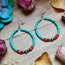 Load image into Gallery viewer, Vibrant Hoops – Turquoise, Spiny Oyster &amp; Sterling Silver