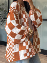 Load image into Gallery viewer, Checkered Open Front Long Sleeve Cardigan