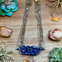 Load image into Gallery viewer, Faceted Lapis &amp; Sterling Silver Pearl Paperclip Necklace