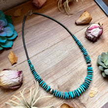 Load image into Gallery viewer, Dark Blue Turquoise Graduated Necklace with Hematite &amp; Sterling Silver Accents – 23”