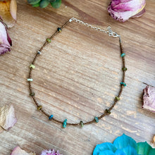 Load image into Gallery viewer, 14” Bronze Seed Bead Necklace with Real Turquoise rondelle