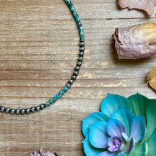 Load image into Gallery viewer, 15” Heishi Turquoise Necklace – 4mm Turquoise &amp; 5mm Sterling Silver Pearls