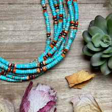 Load image into Gallery viewer, Turquoise &amp; Spiny Oyster Heishi Necklace – 14”